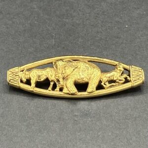 Gold Tone Animal Brooch Elephant Cow Gazelle Safari Wildlife Pin Jewelry